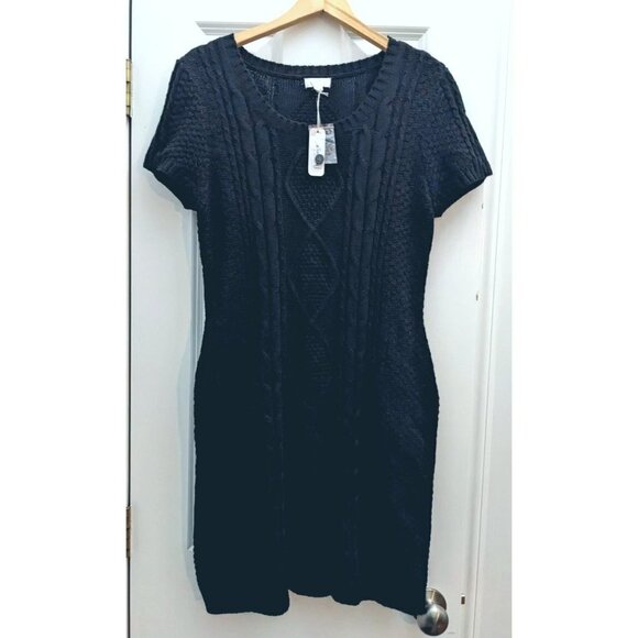 NWT CHARMING CHARLIE Black Sweater Dress Scoop Neck Short Sleeve Mini Size XL - Picture 1 of 5